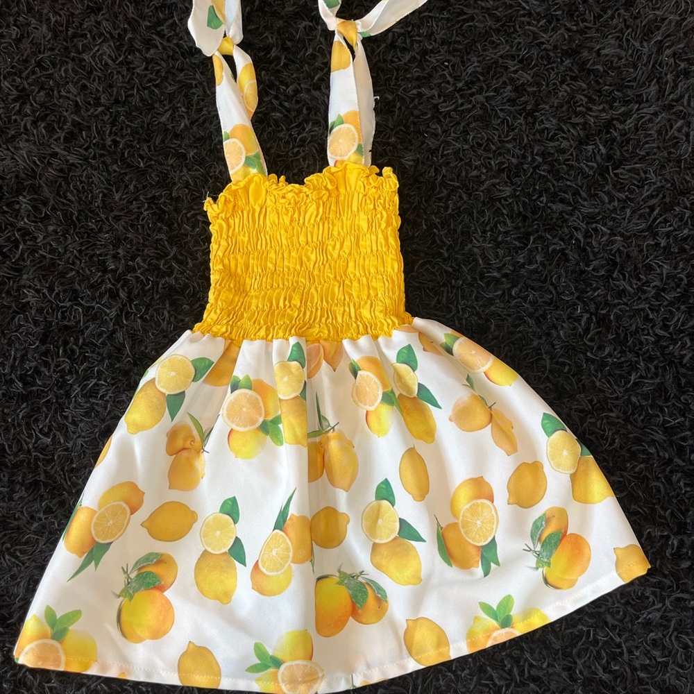 Girls Yellow Lemon Print Dress